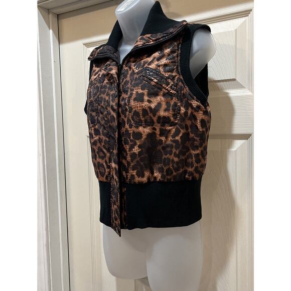 GIRLS COPPER KEY Puff Leapord Vest Hooded ANIMAL PRINT Zip Up LINED Large - Picture 2 of 7